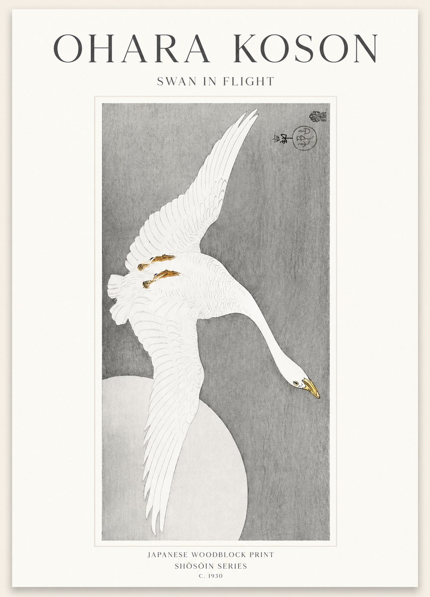 Ohara Koson Swan in Flight No1 - Poster