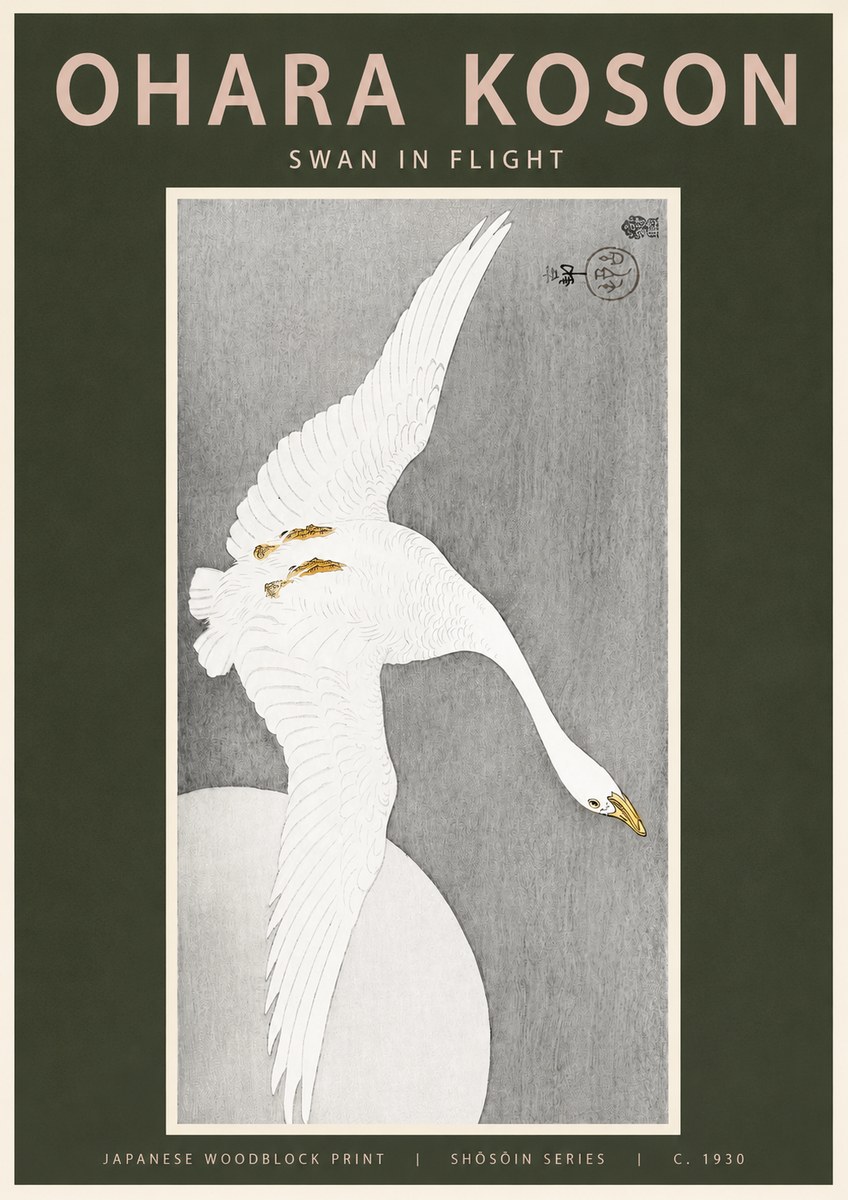 Ohara Koson Swan in Flight No2 - Poster