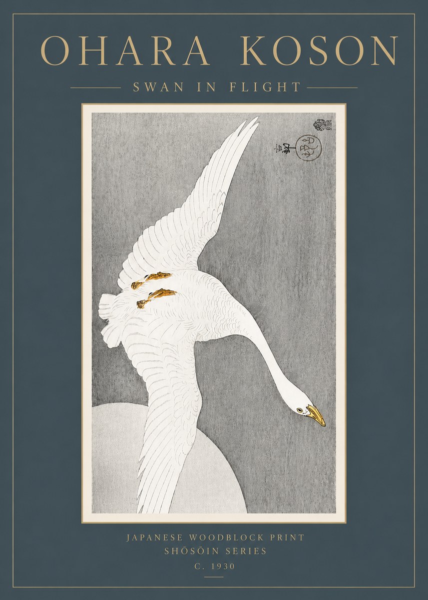 Ohara Koson Swan in Flight No3 - Poster