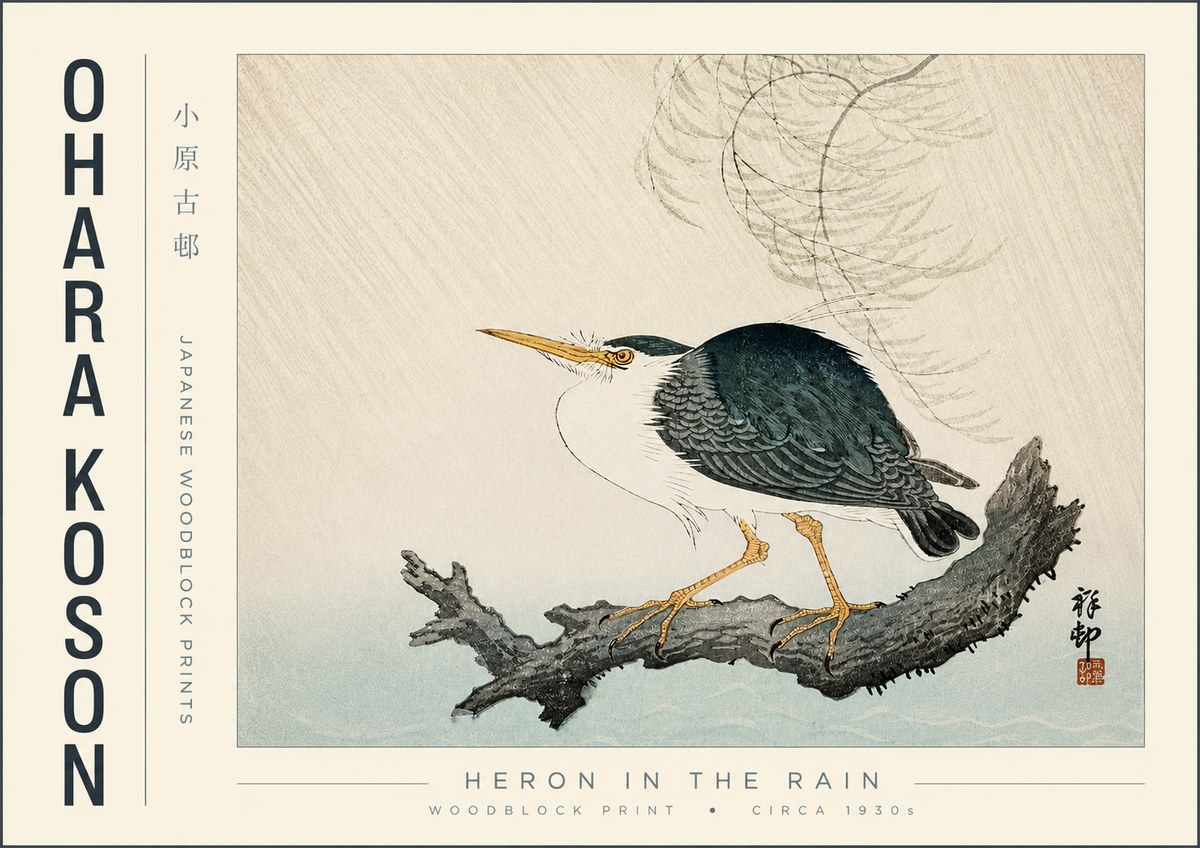 Ohara Koson Heron in the Rain No4 - Poster