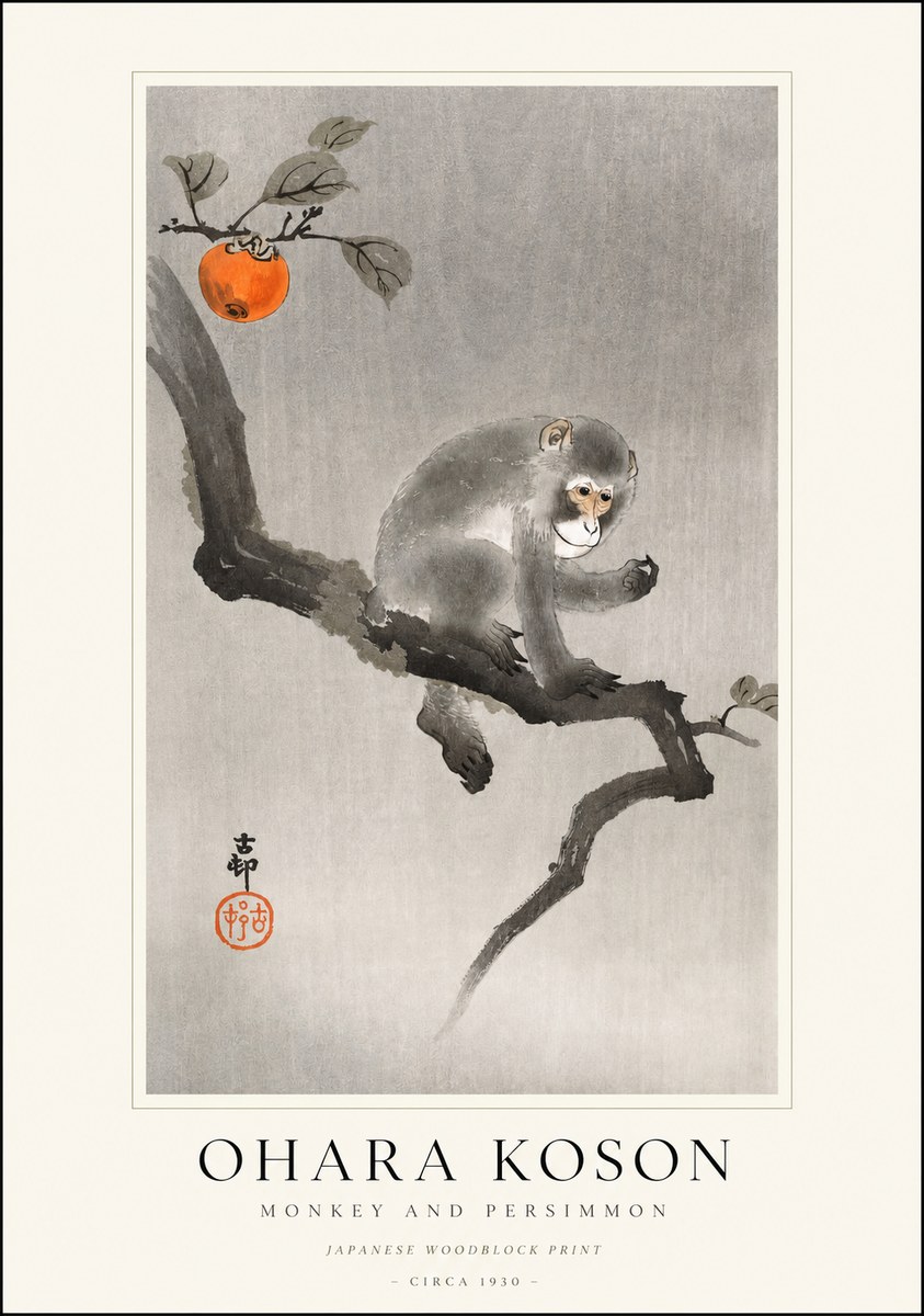 Ohara Koson Monkey and Persimmon No1 - Poster