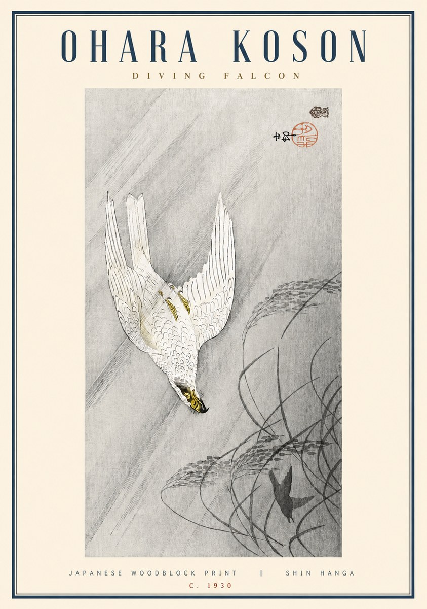 Ohara Koson Diving Falcon No3 - Poster