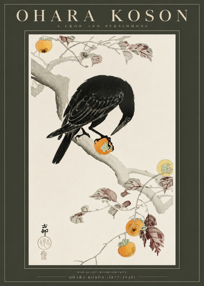 Ohara Koson A Crow and Persimmons No2 - Poster