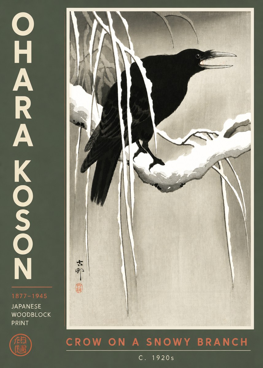 Ohara Koson Crow on a Snowy Branch III No3 - Poster