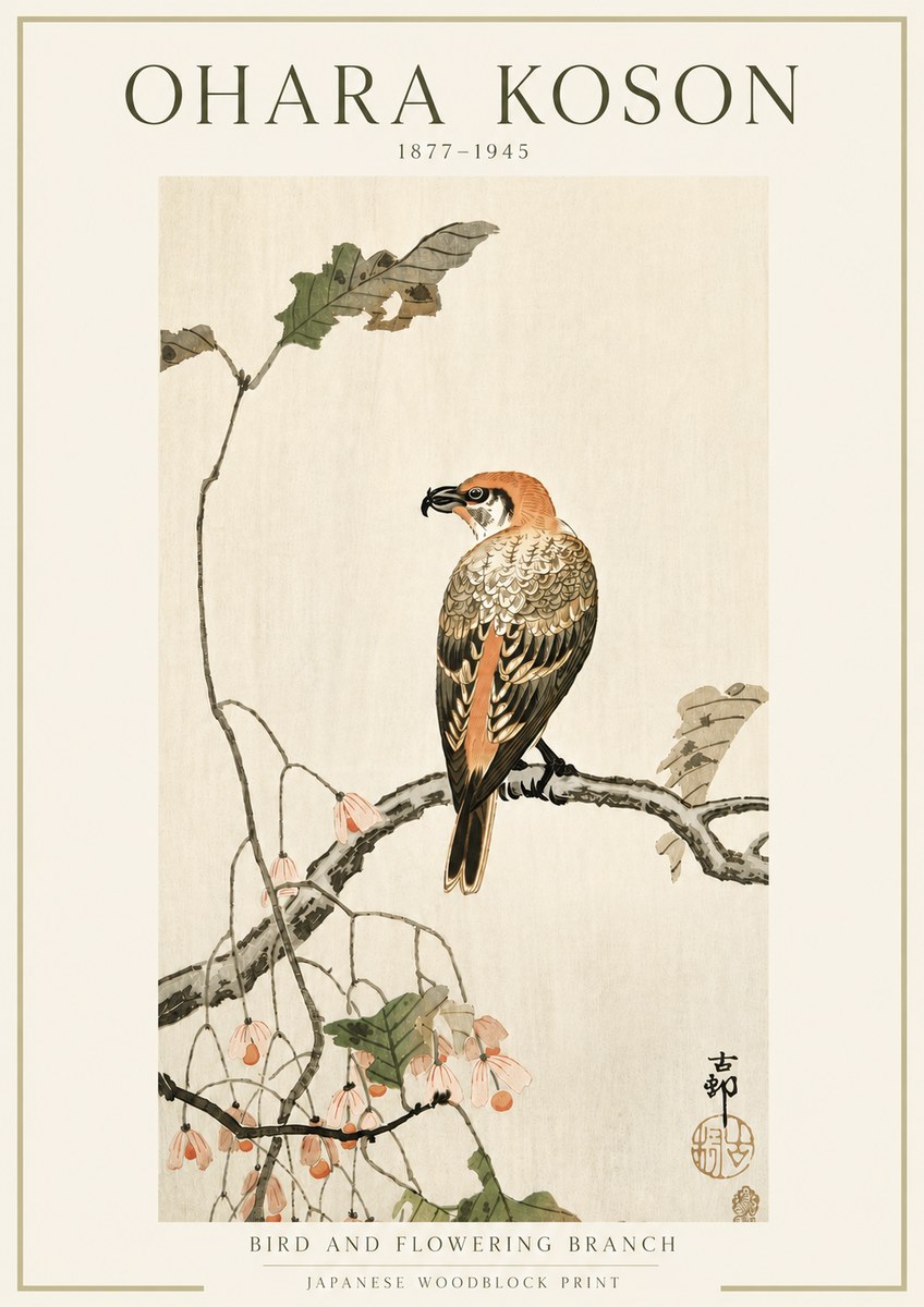 Ohara Koson Bird and Flowering Branch No5 - Poster