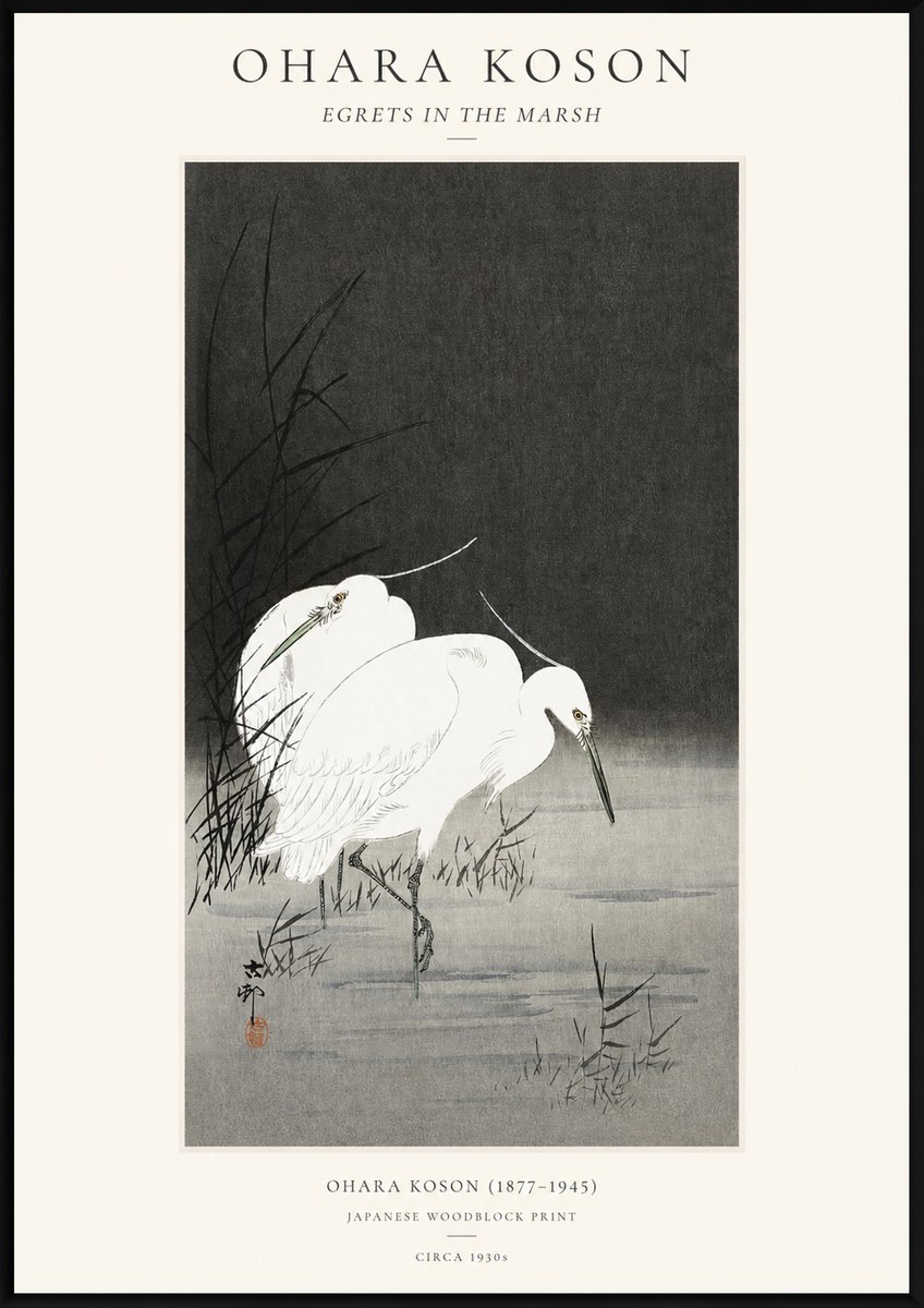Ohara Koson Egrets in the Marsh No1 - Poster