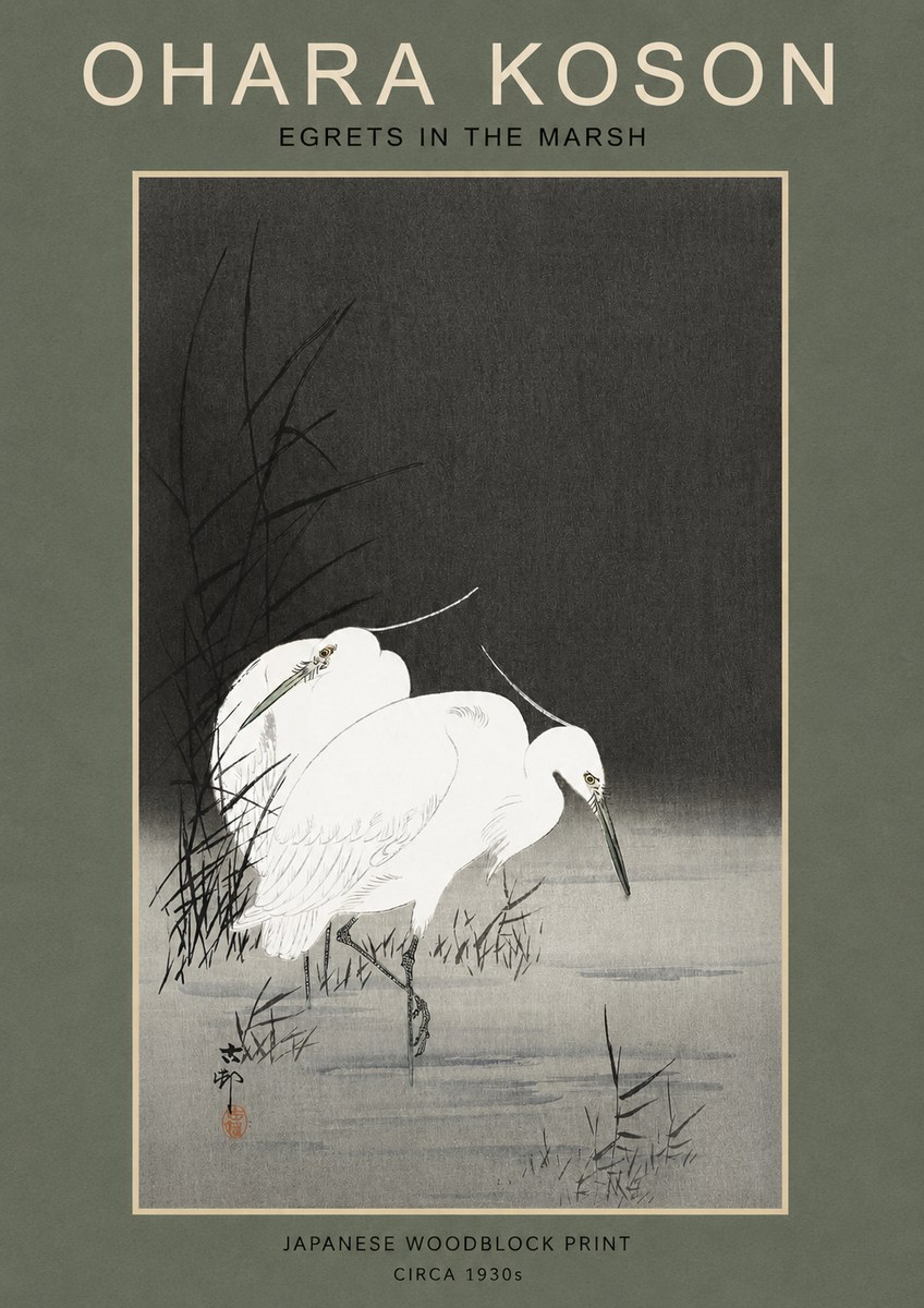 Ohara Koson Egrets in the Marsh No2 - Poster