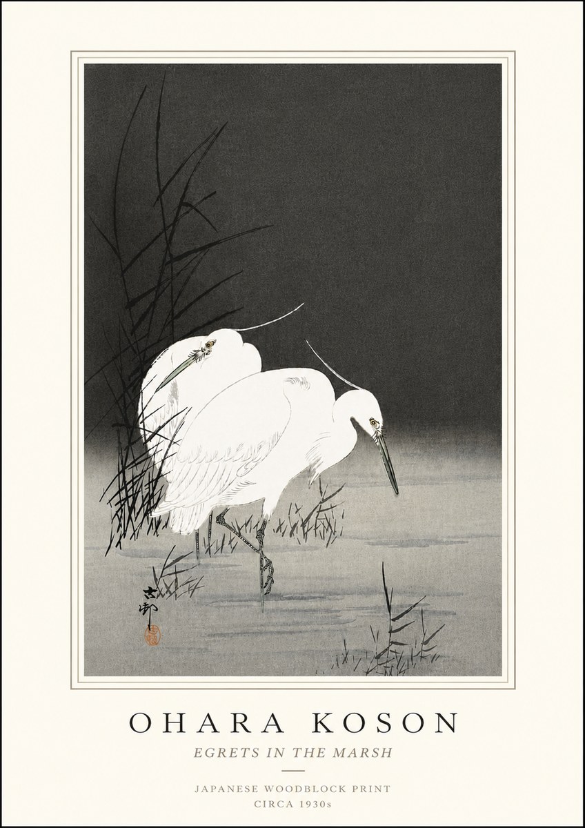 Ohara Koson Egrets in the Marsh No5 - Poster