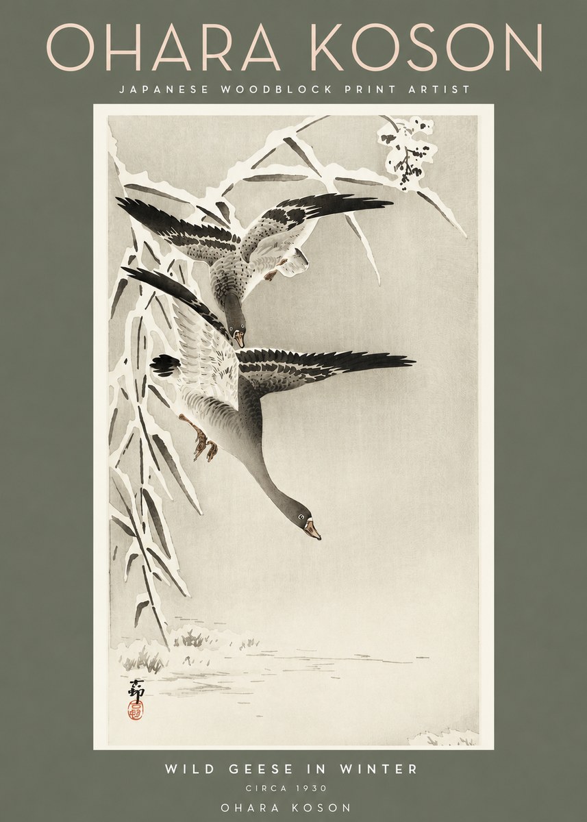 Ohara Koson Wild Geese in Winter No2 - Poster
