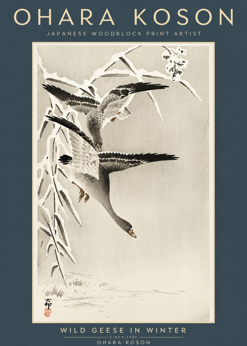 Ohara Koson Wild Geese in Winter No4 - Poster