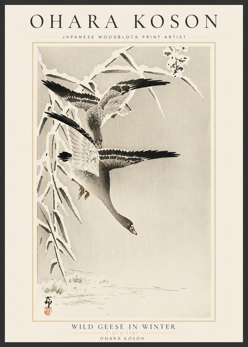 Ohara Koson Wild Geese in Winter No6 - Poster