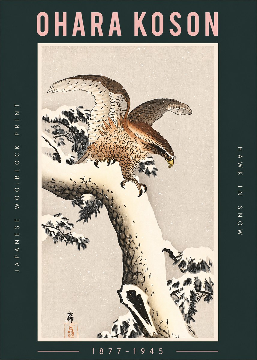 Ohara Koson Hawk in Snow No2 - Poster