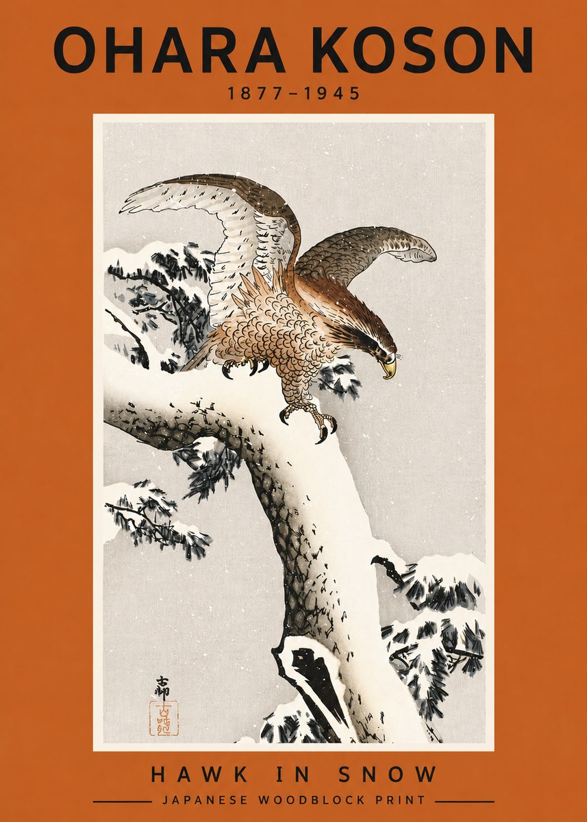 Ohara Koson Hawk in Snow No4 - Poster
