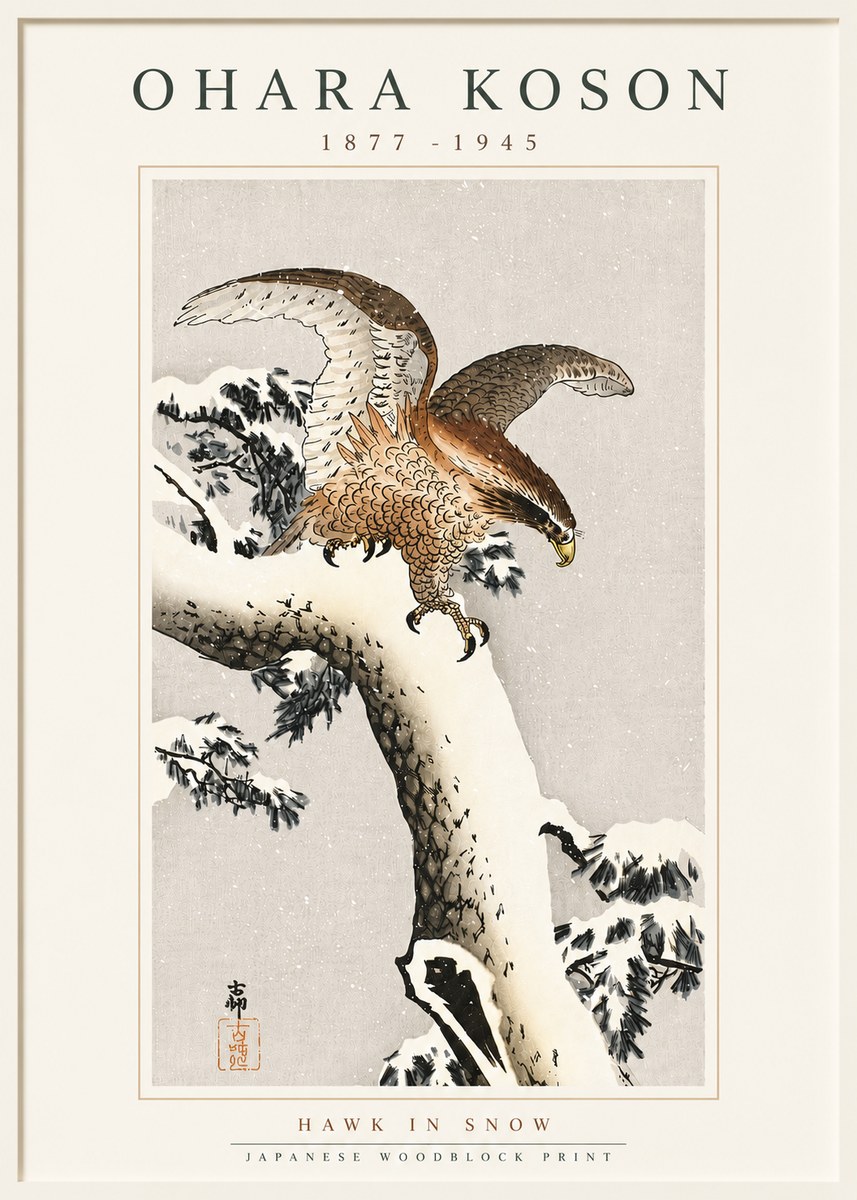 Ohara Koson Hawk in Snow No5 - Poster
