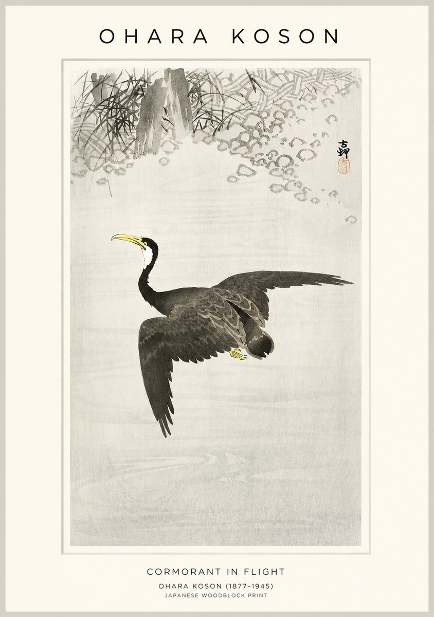 Ohara Koson Cormorant in Flight No1 - Poster
