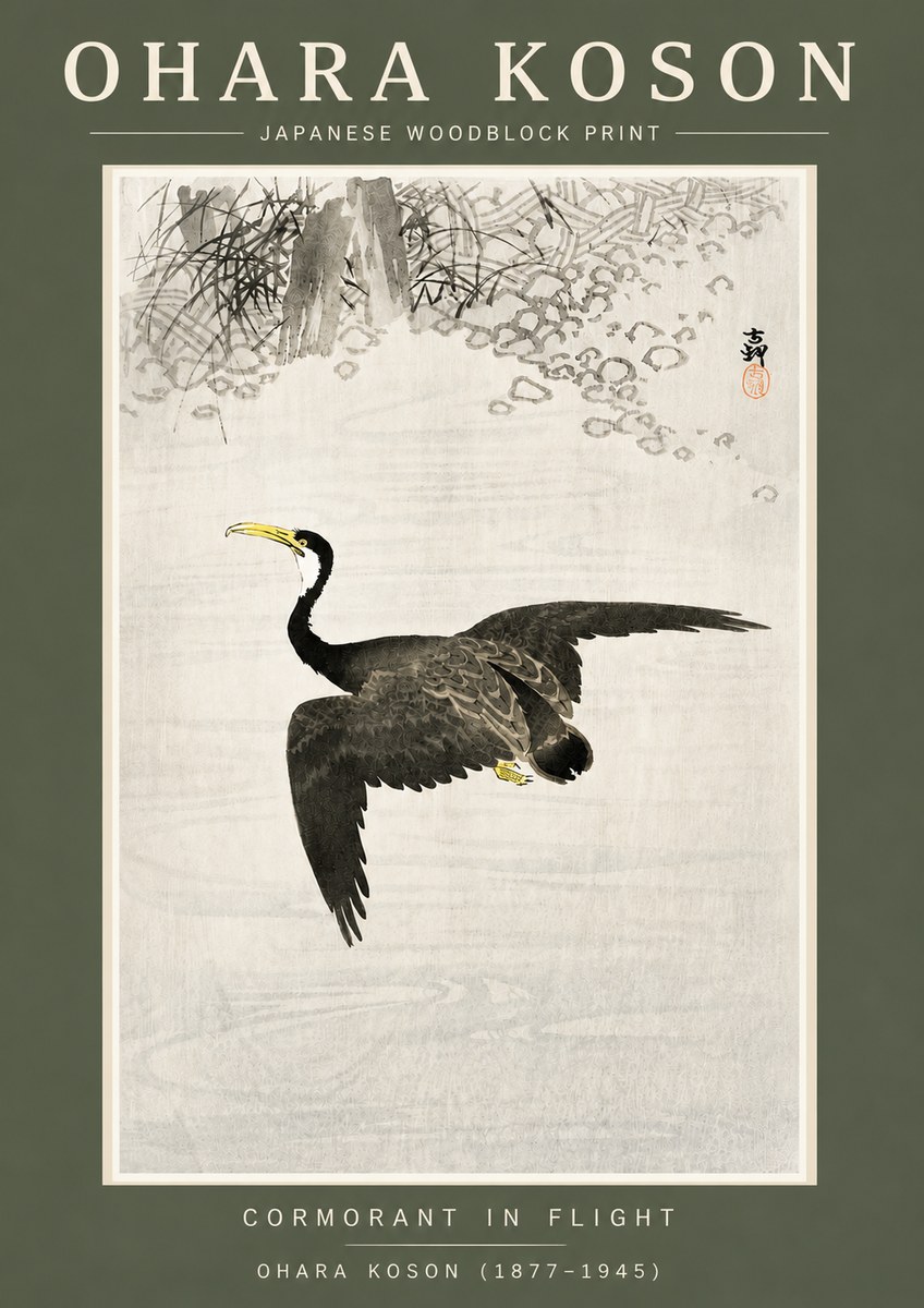 Ohara Koson Cormorant in Flight No4 - Poster