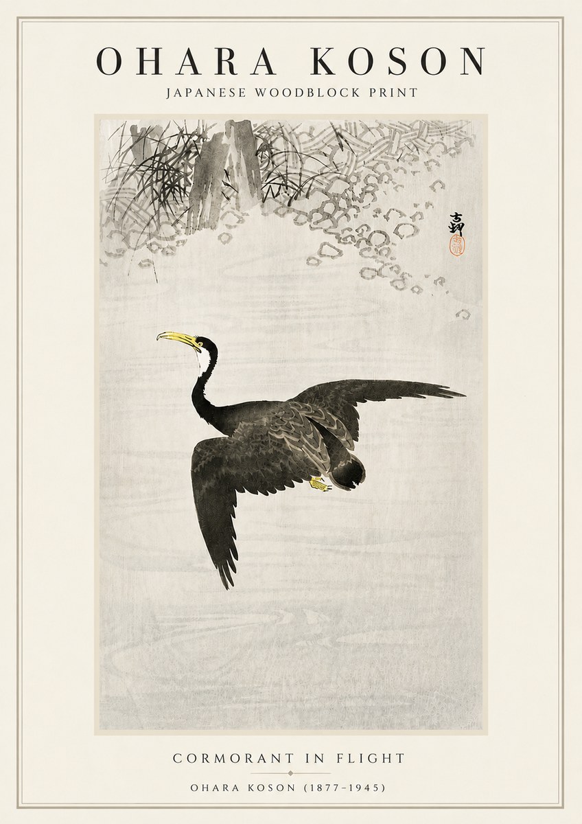 Ohara Koson Cormorant in Flight No5 - Poster