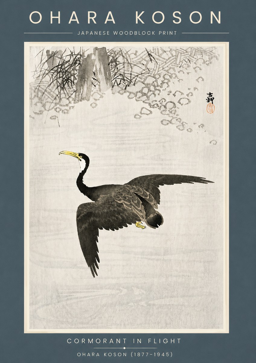 Ohara Koson Cormorant in Flight No6 - Poster