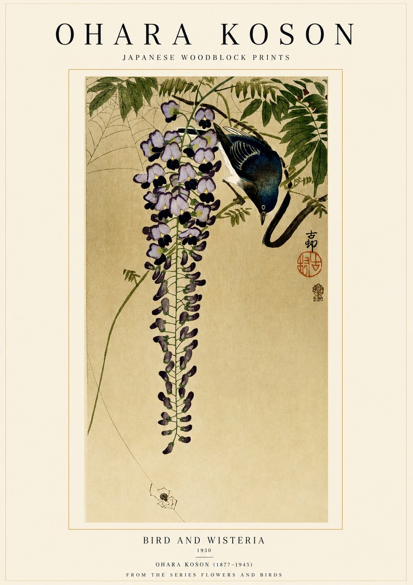 Ohara Koson Bird and Wisteria No1 - Poster