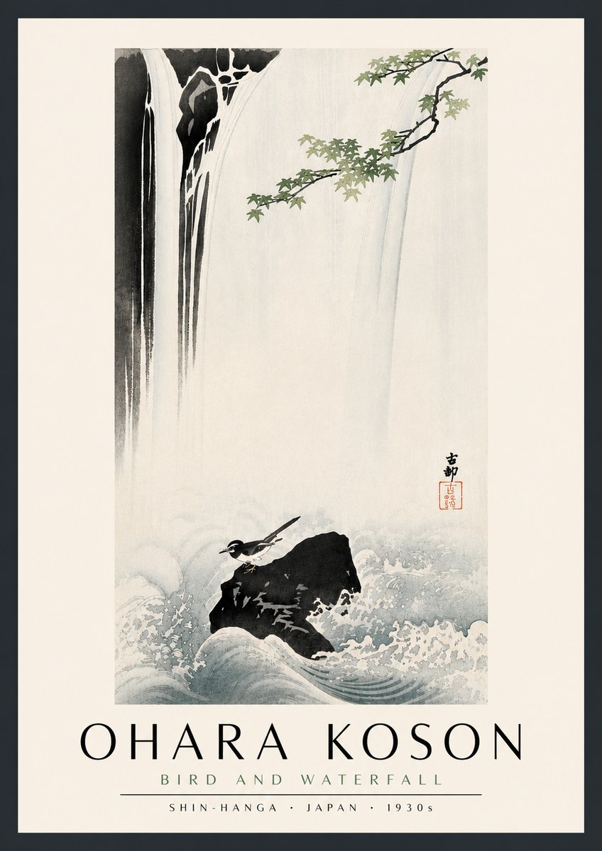 Ohara Koson Bird and Waterfall No5 - Poster