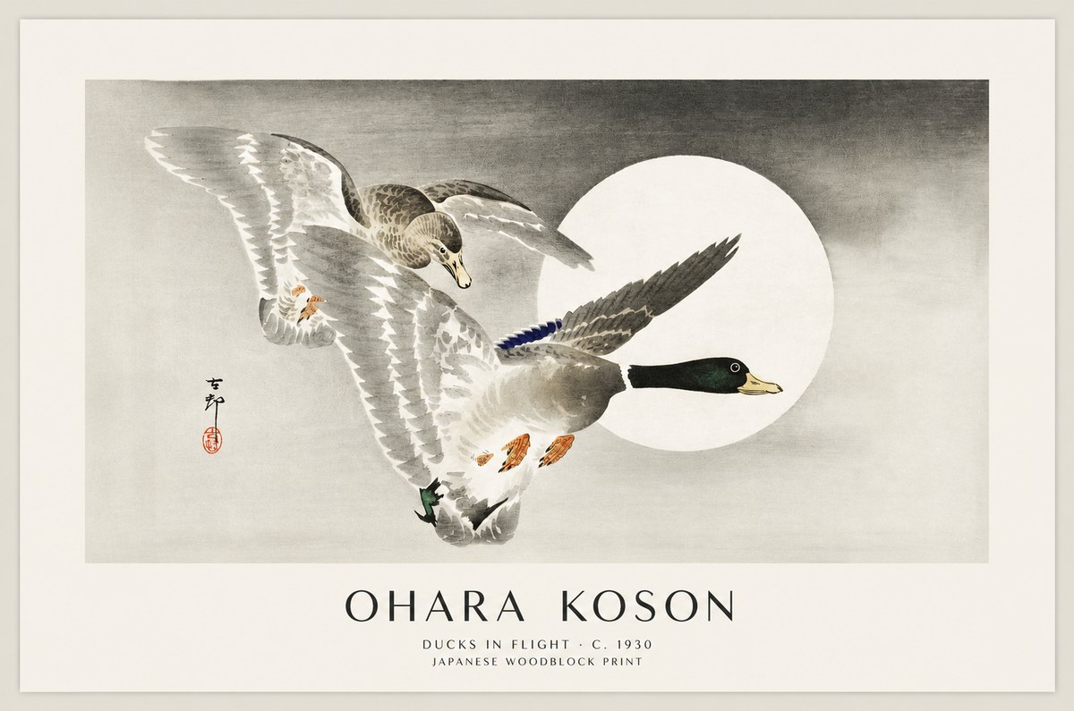 Ohara Koson Ducks in Flight No1 - Poster