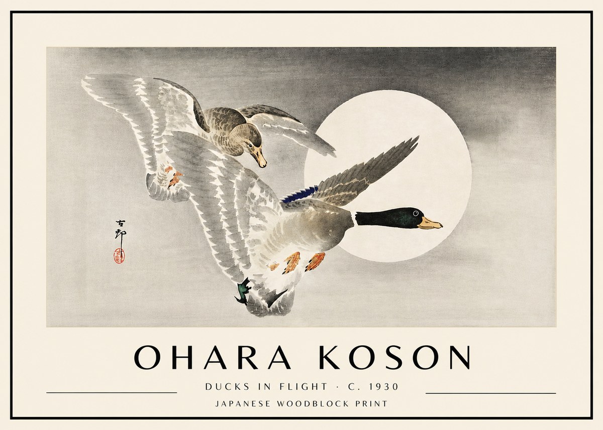 Ohara Koson Ducks in Flight No4 - Poster