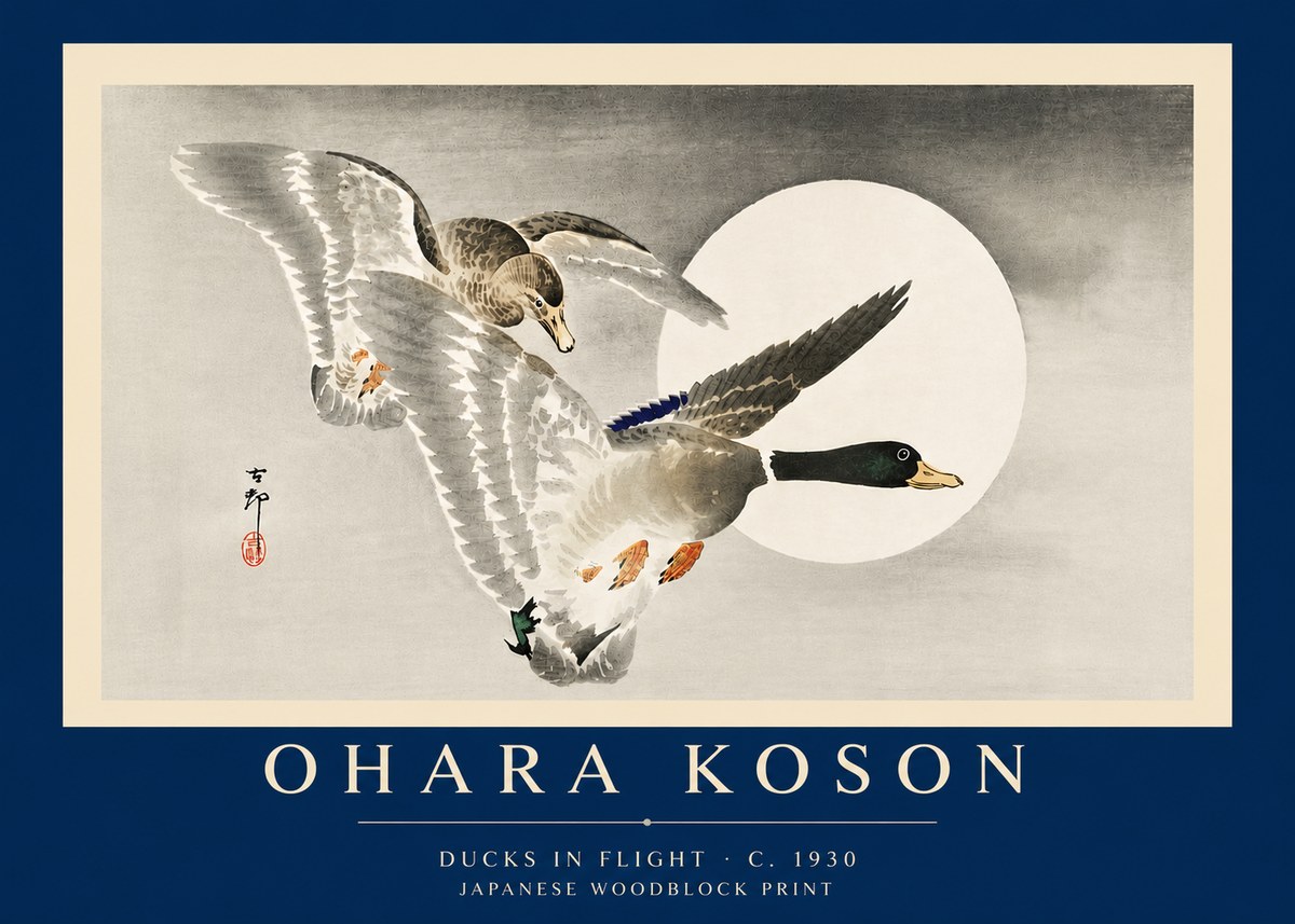 Ohara Koson Ducks in Flight No6 - Poster