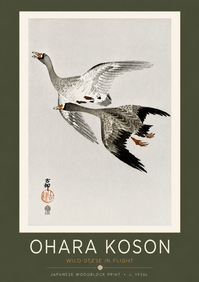 Ohara Koson Wild Geese in Flight III No4 - Poster