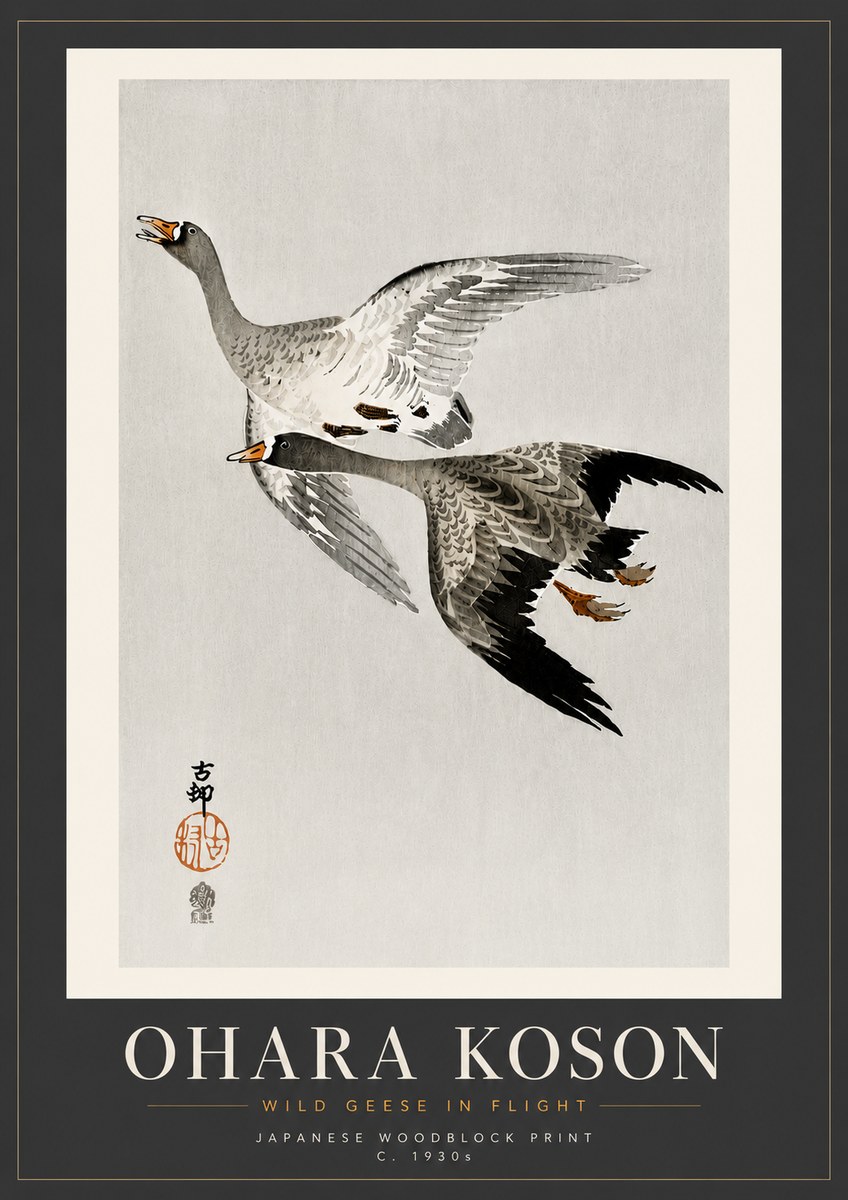 Ohara Koson Wild Geese in Flight III No5 - Poster