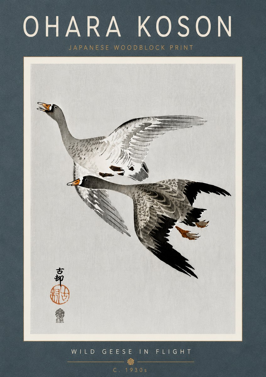 Ohara Koson Wild Geese in Flight III No6 - Poster