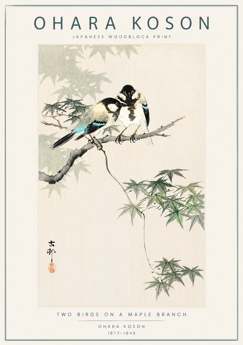 Ohara Koson Two Birds on a Maple Branch No6 - Poster