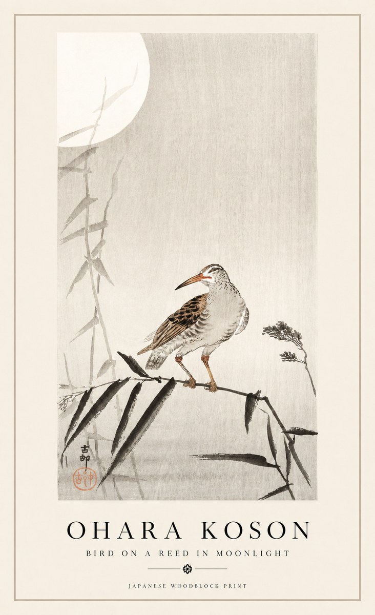 Ohara Koson Bird on a Reed in Moonlight No1 - Poster