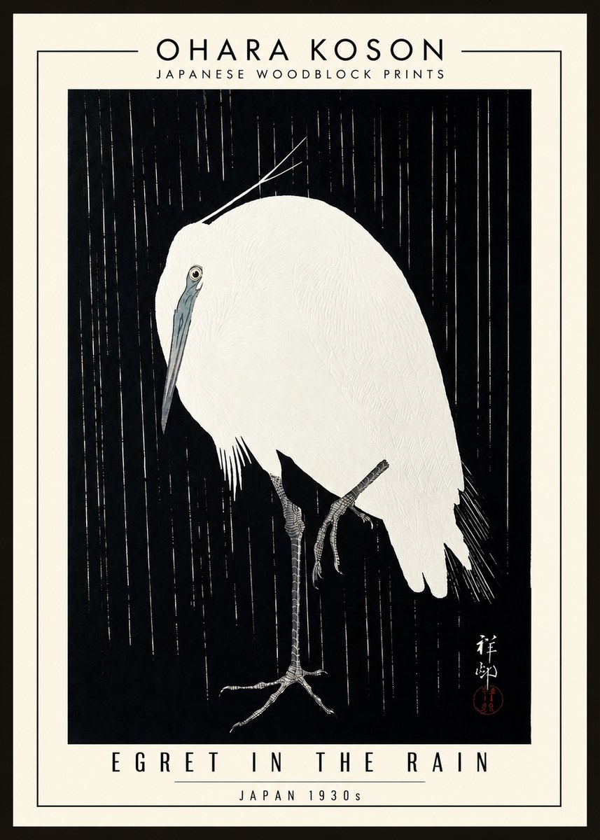 Ohara Koson Egret in the Rain I No3 - Poster