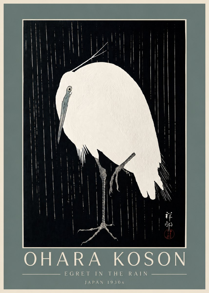 Ohara Koson Egret in the Rain I No4 - Poster