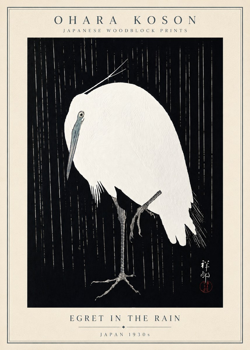 Ohara Koson Egret in the Rain I No5 - Poster
