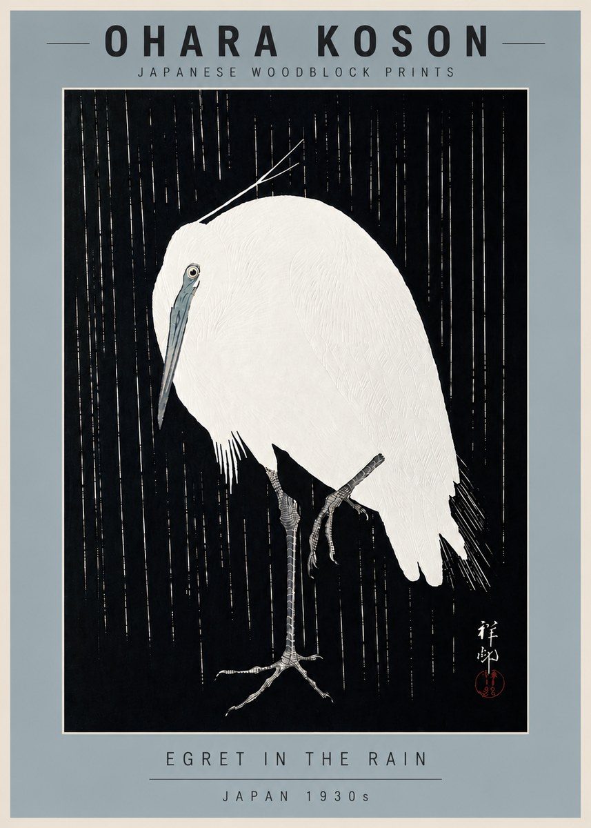 Ohara Koson Egret in the Rain I No6 - Poster