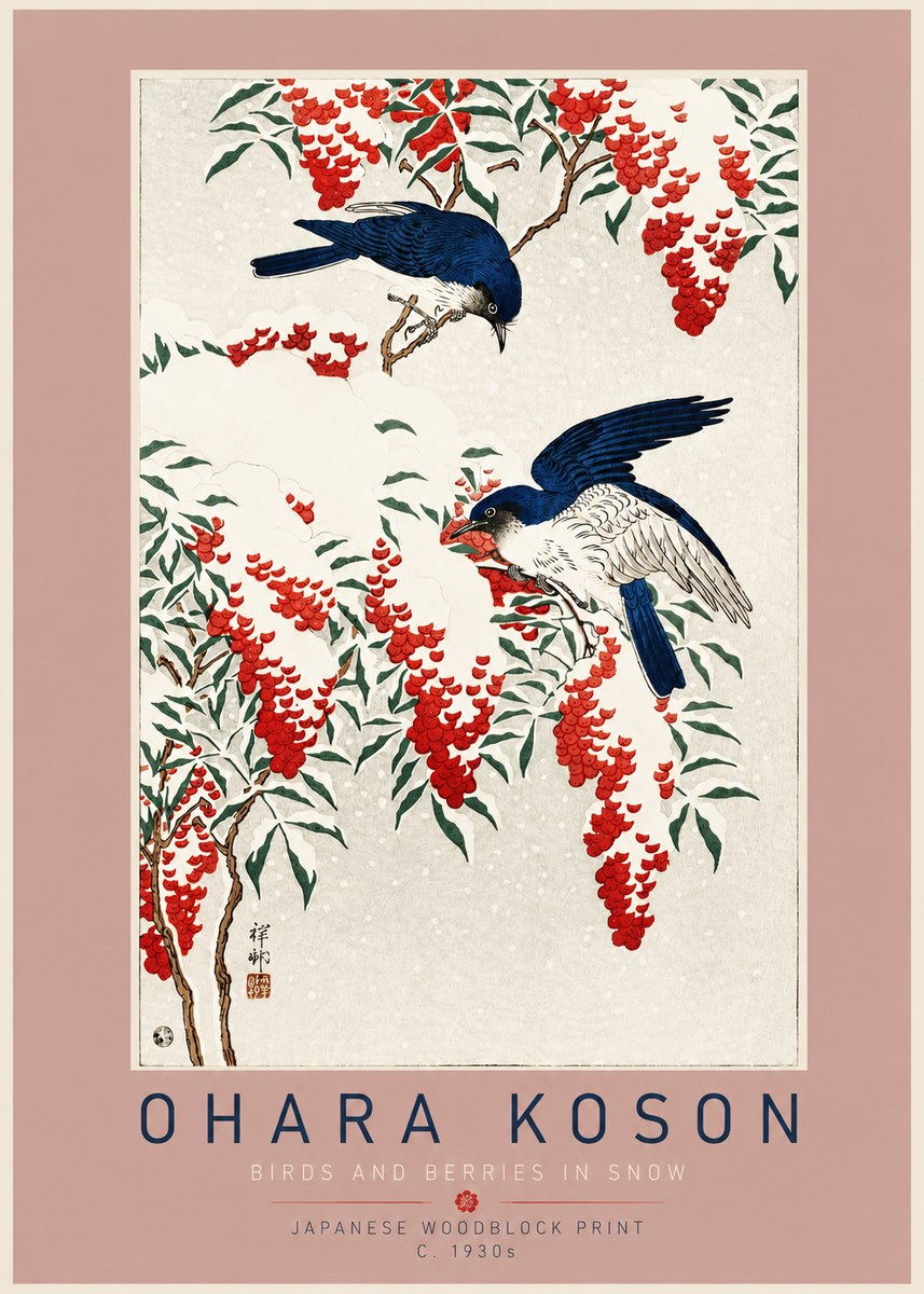 Ohara Koson Birds and Berries in Snow No4 - Poster