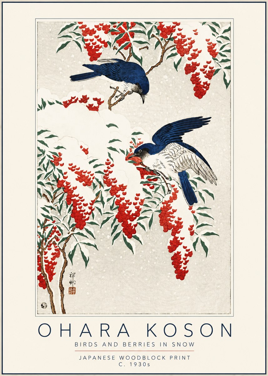 Ohara Koson Birds and Berries in Snow No5 - Poster