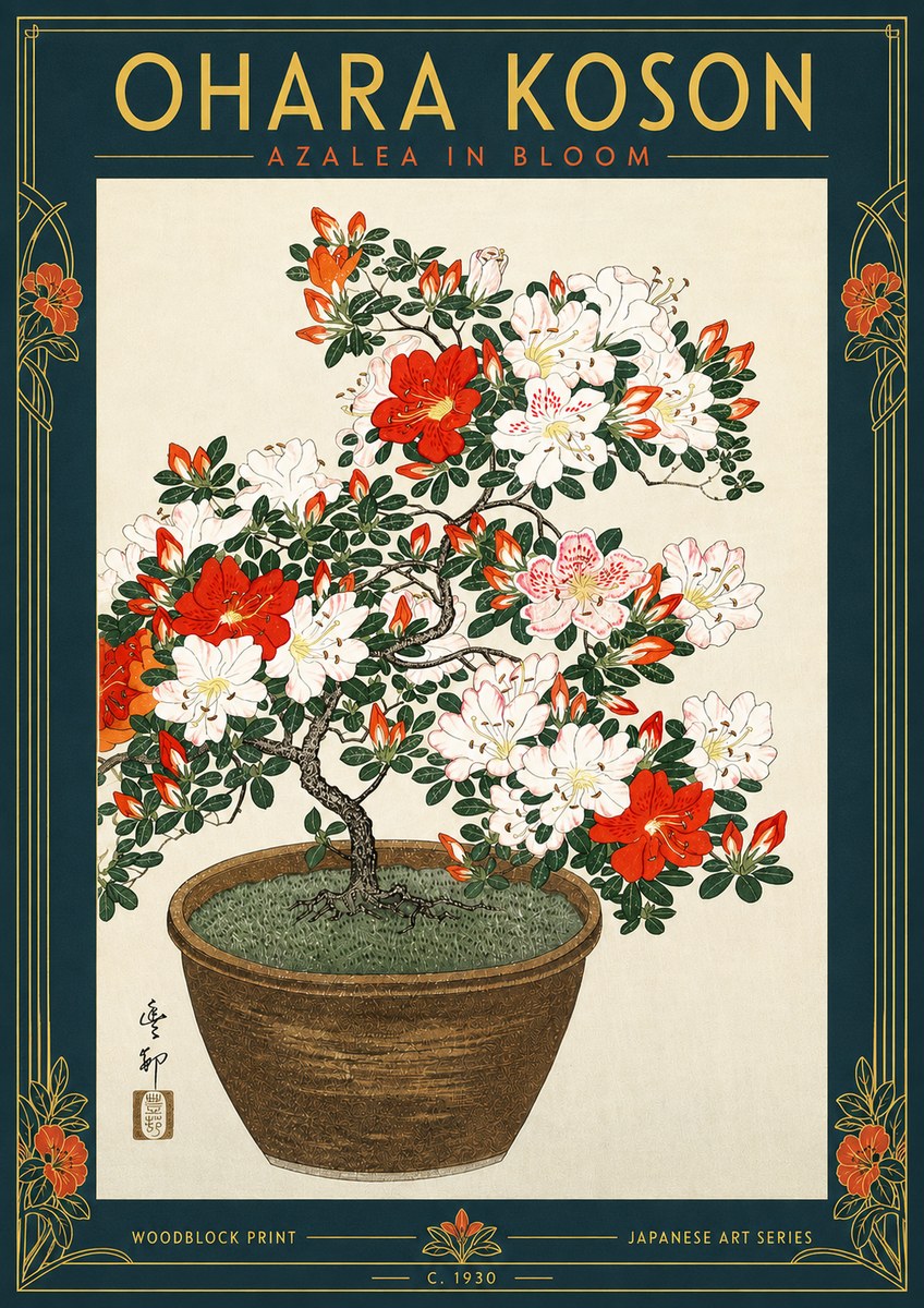 Ohara Koson Azalea in Bloom No5 - Poster