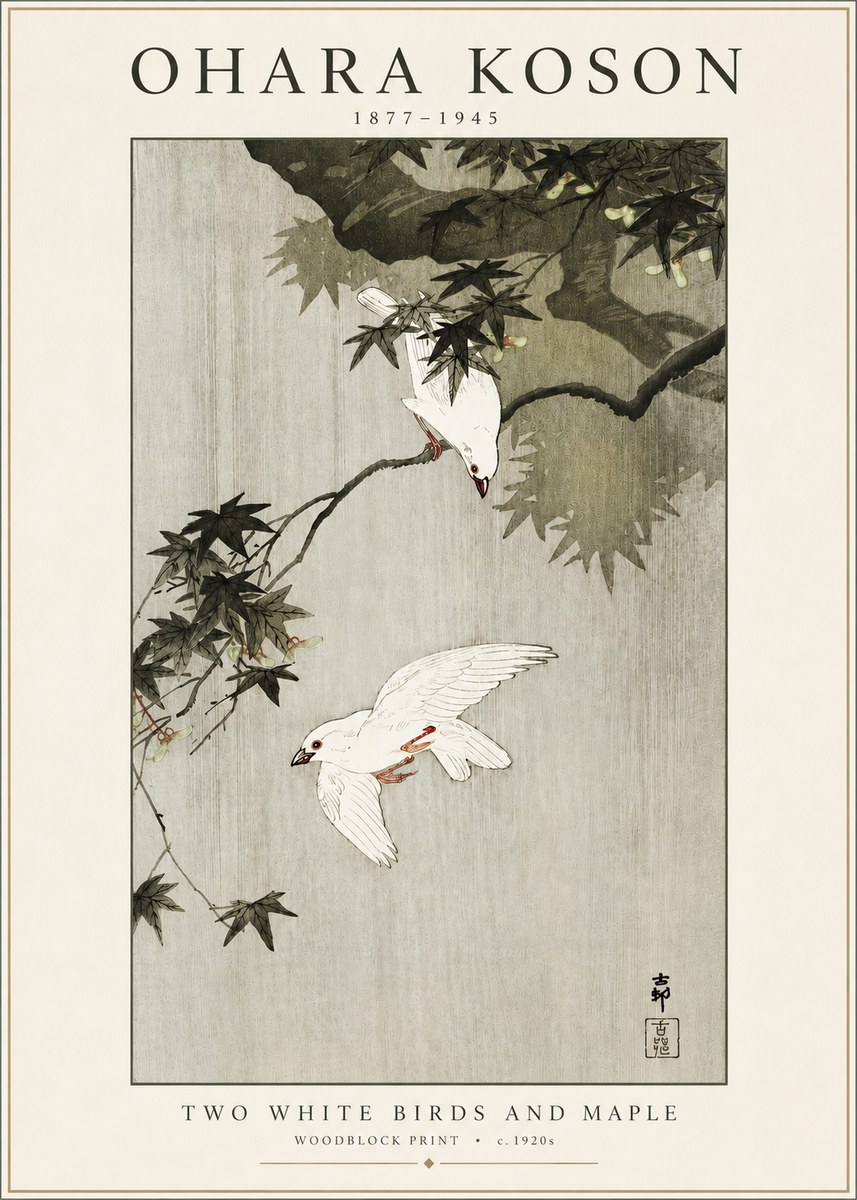 Ohara Koson Two White Birds and Maple No3 - Poster