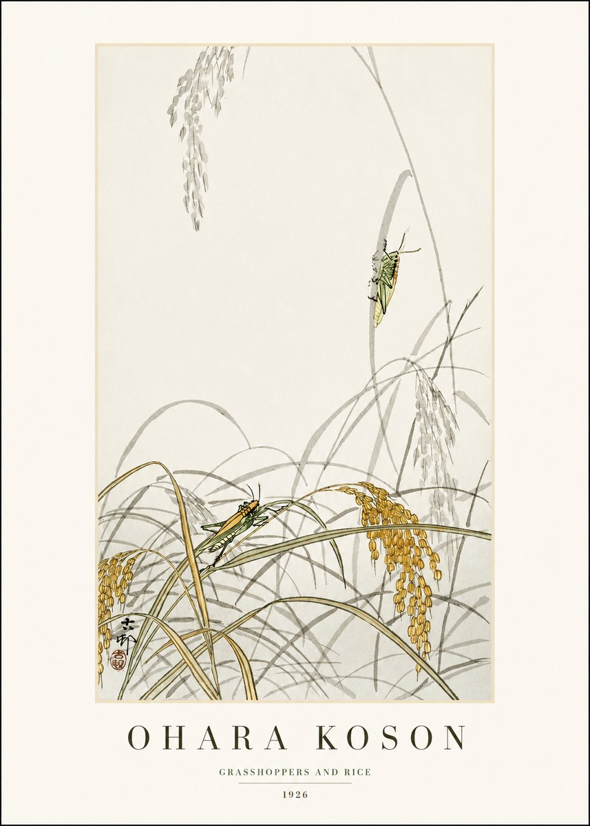 Ohara Koson Grasshoppers and Rice No1 - Poster