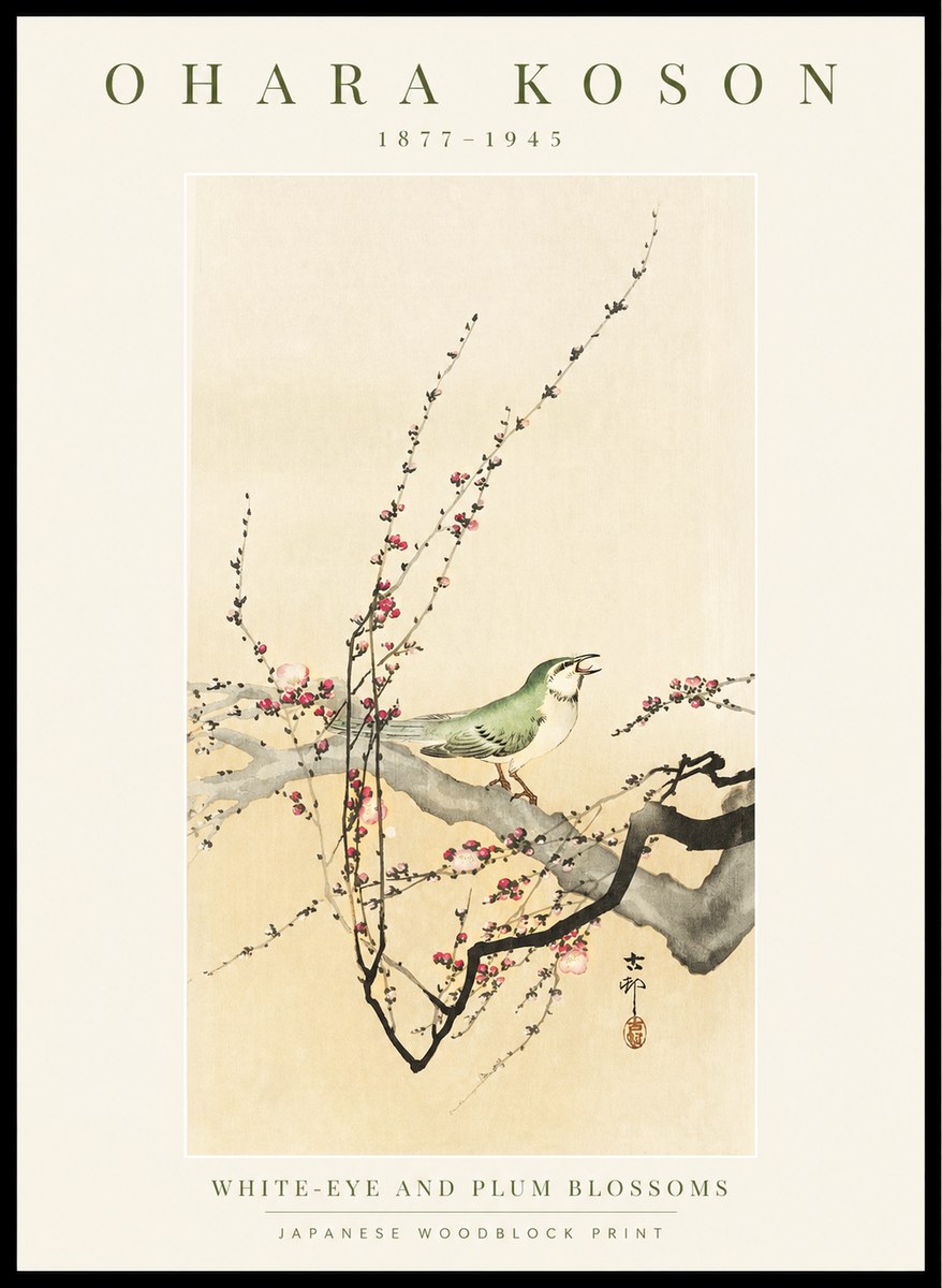 Ohara Koson White-eye and Plum Blossoms No1 - Poster