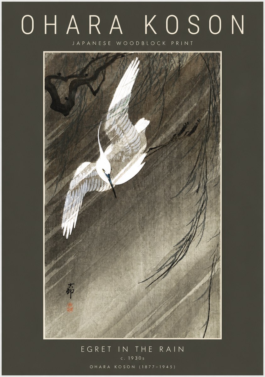 Ohara Koson Egret in the Rain II No2 - Poster