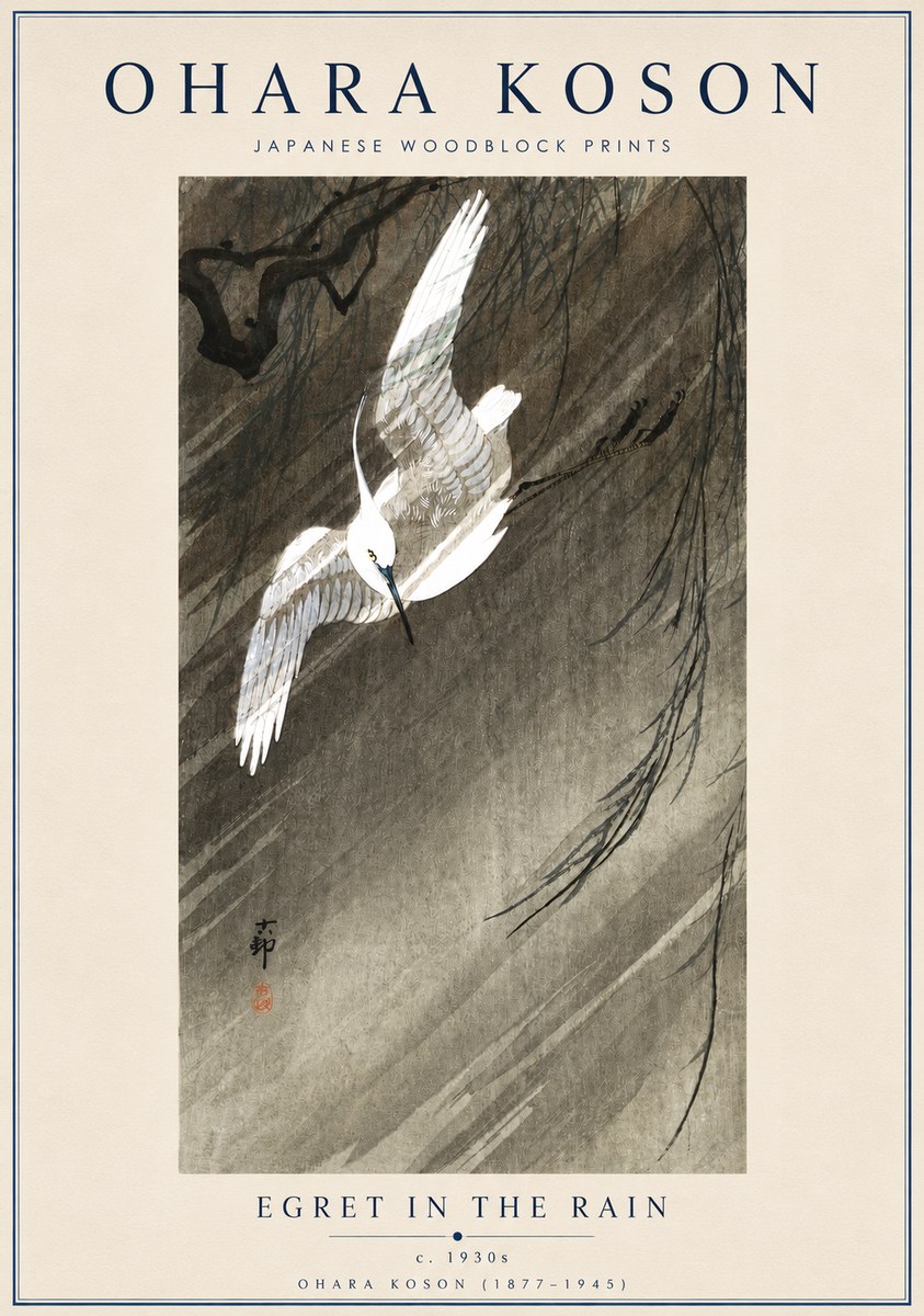 Ohara Koson Egret in the Rain II No3 - Poster