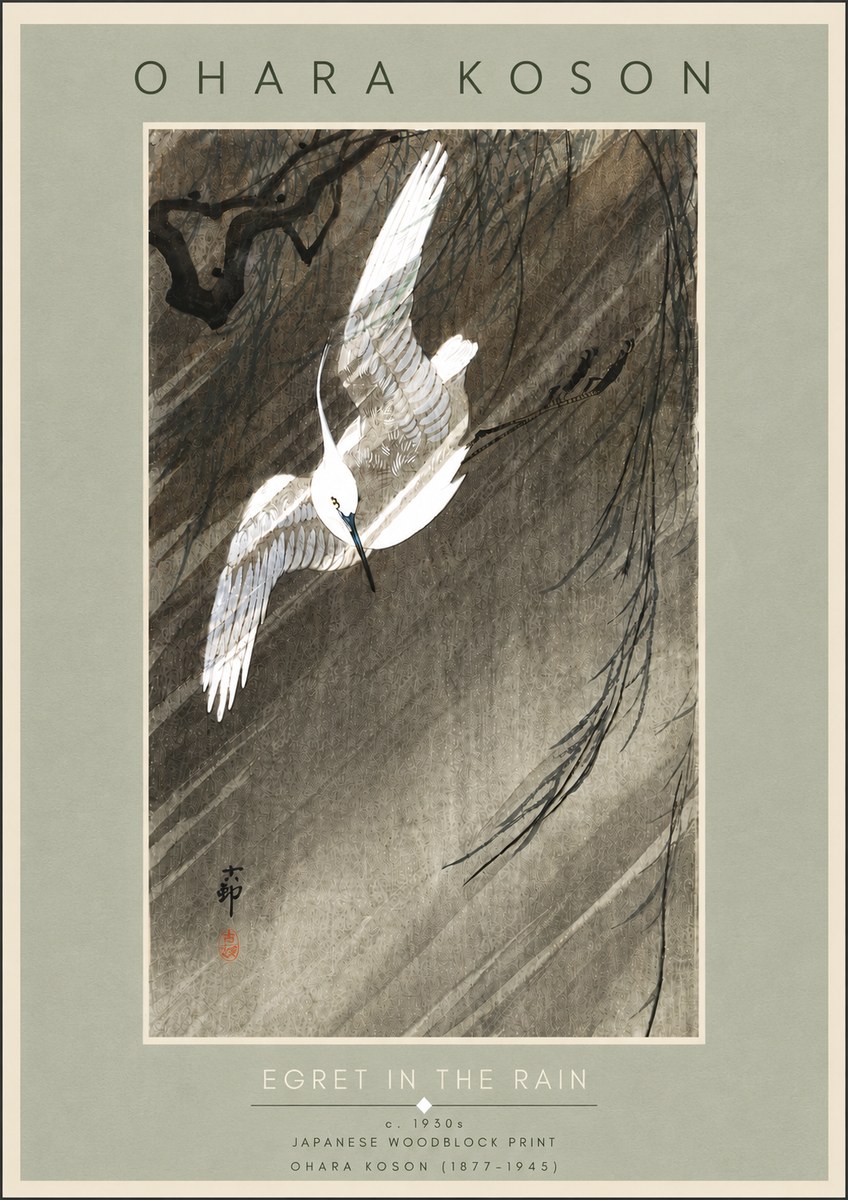 Ohara Koson Egret in the Rain II No5 - Poster