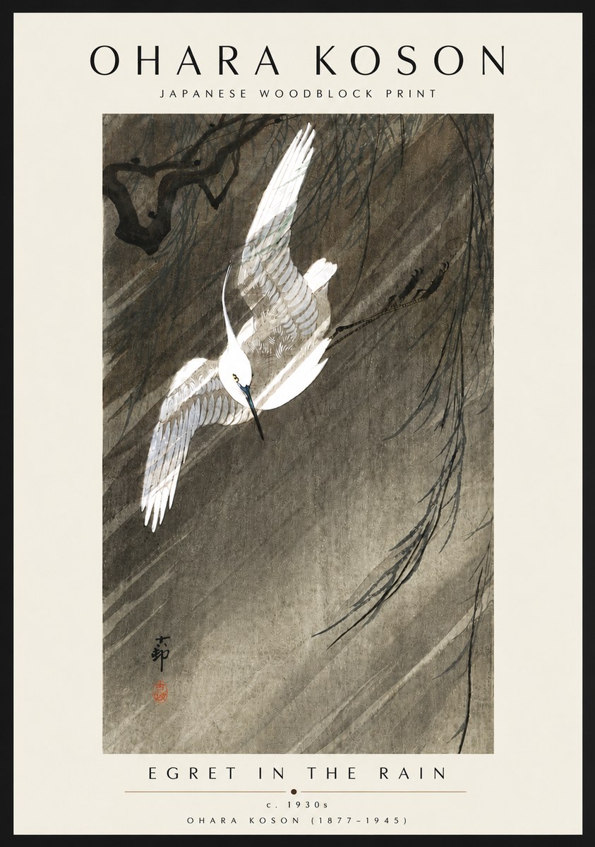 Ohara Koson Egret in the Rain II No6 - Poster