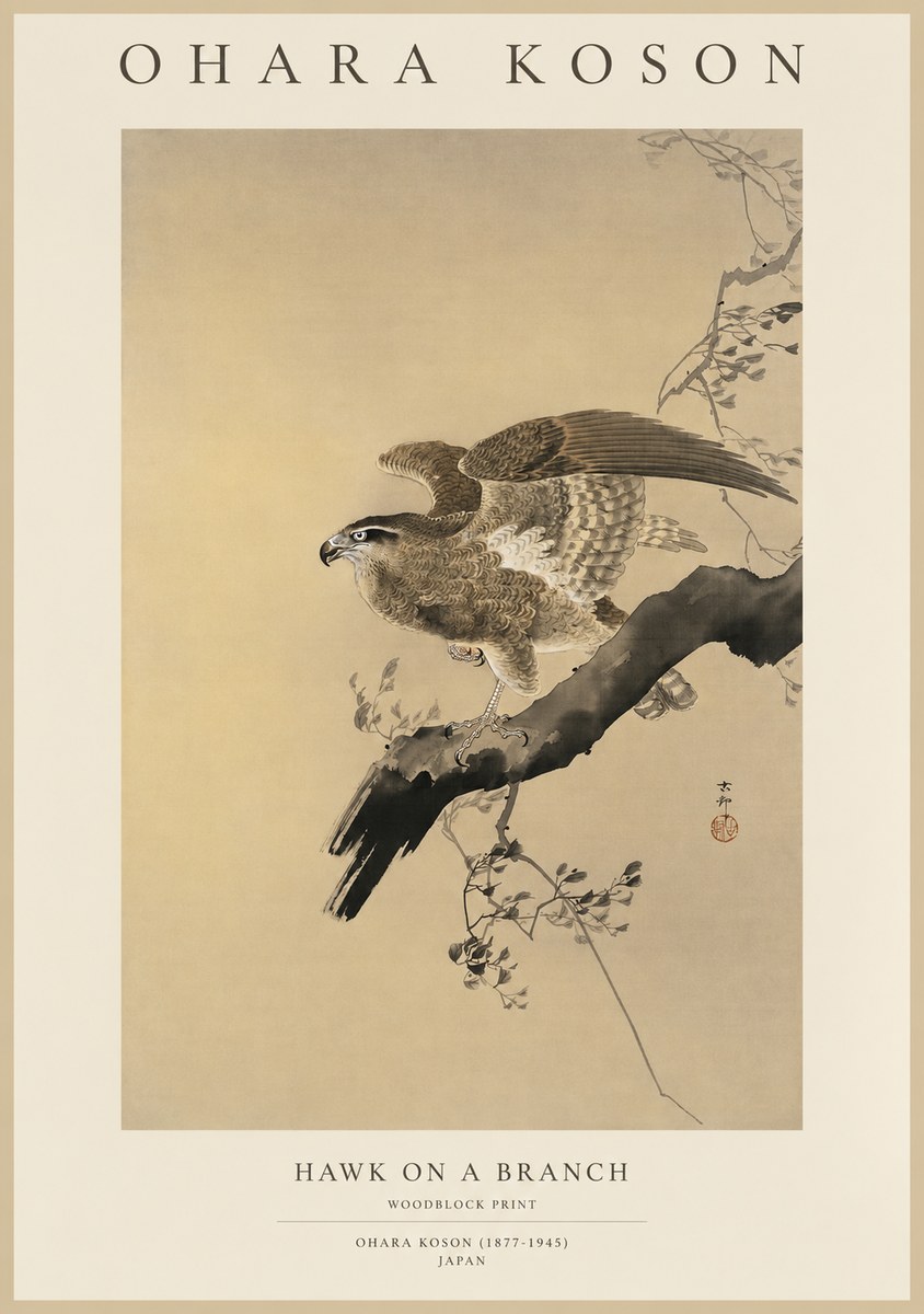 Ohara Koson Hawk on a Branch I No1 - Poster
