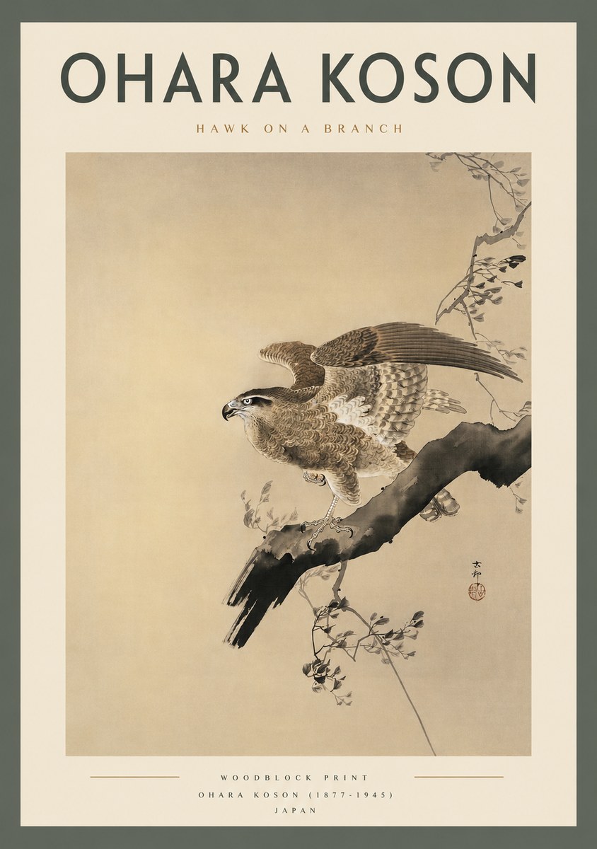 Ohara Koson Hawk on a Branch I No2 - Poster