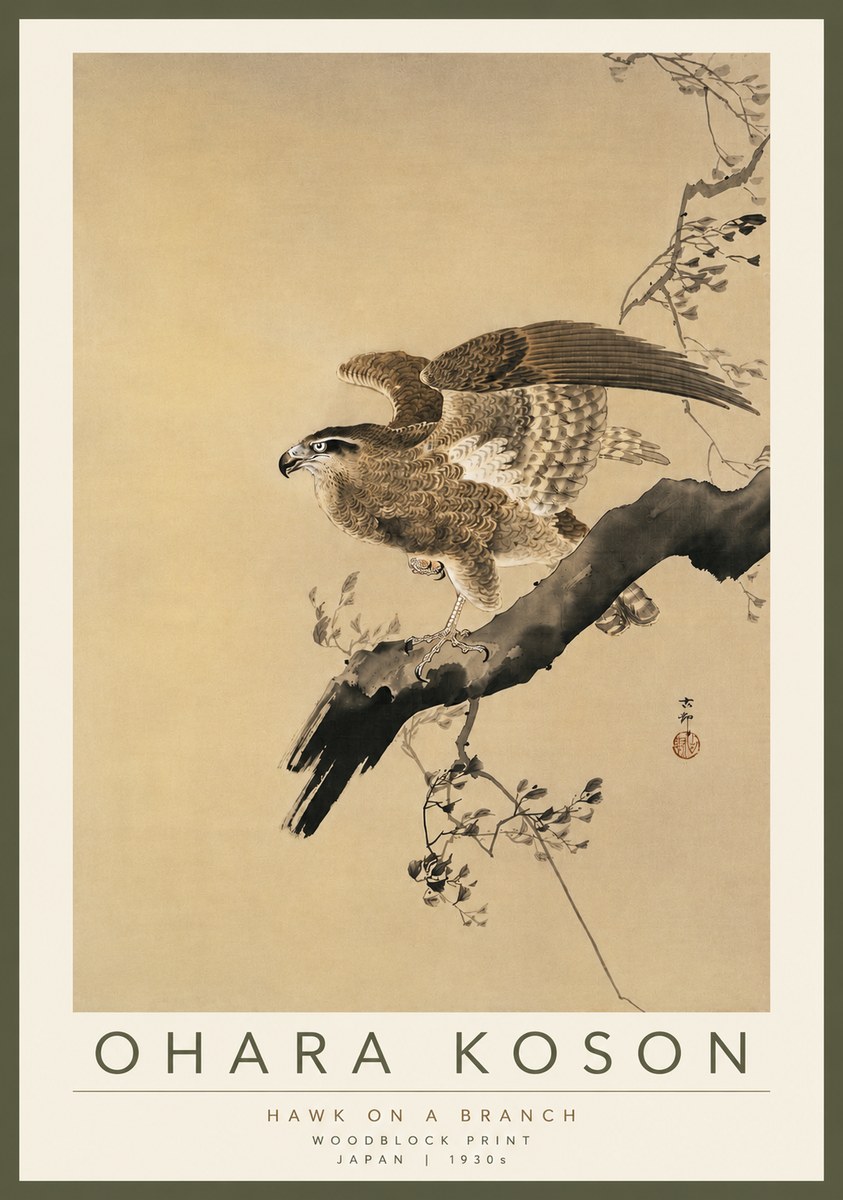 Ohara Koson Hawk on a Branch I No4 - Poster