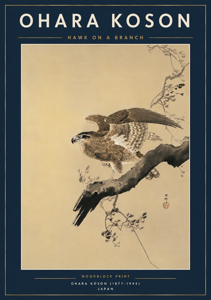 Ohara Koson Hawk on a Branch I No6 - Poster
